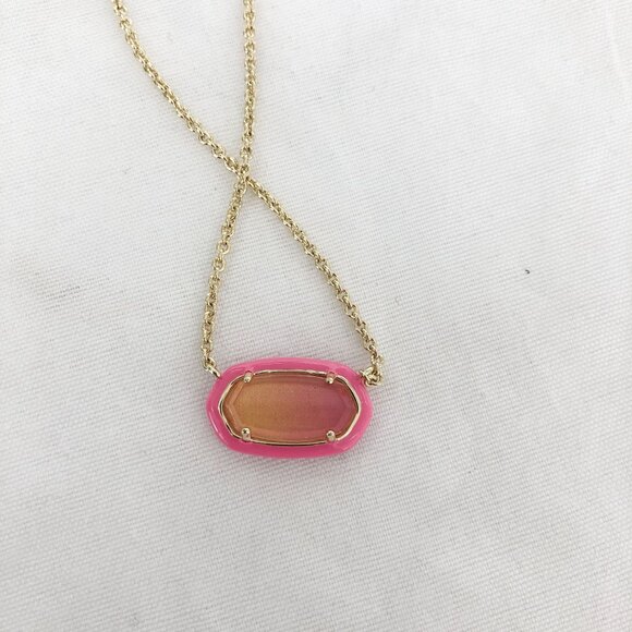 Elisa Enamel Framed Gold Sunset Illusion Necklace NEW - Picture 1 of 4
